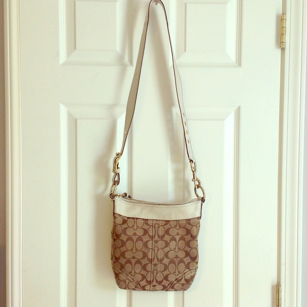 Coach Signature and White Leather Crossbody Bag