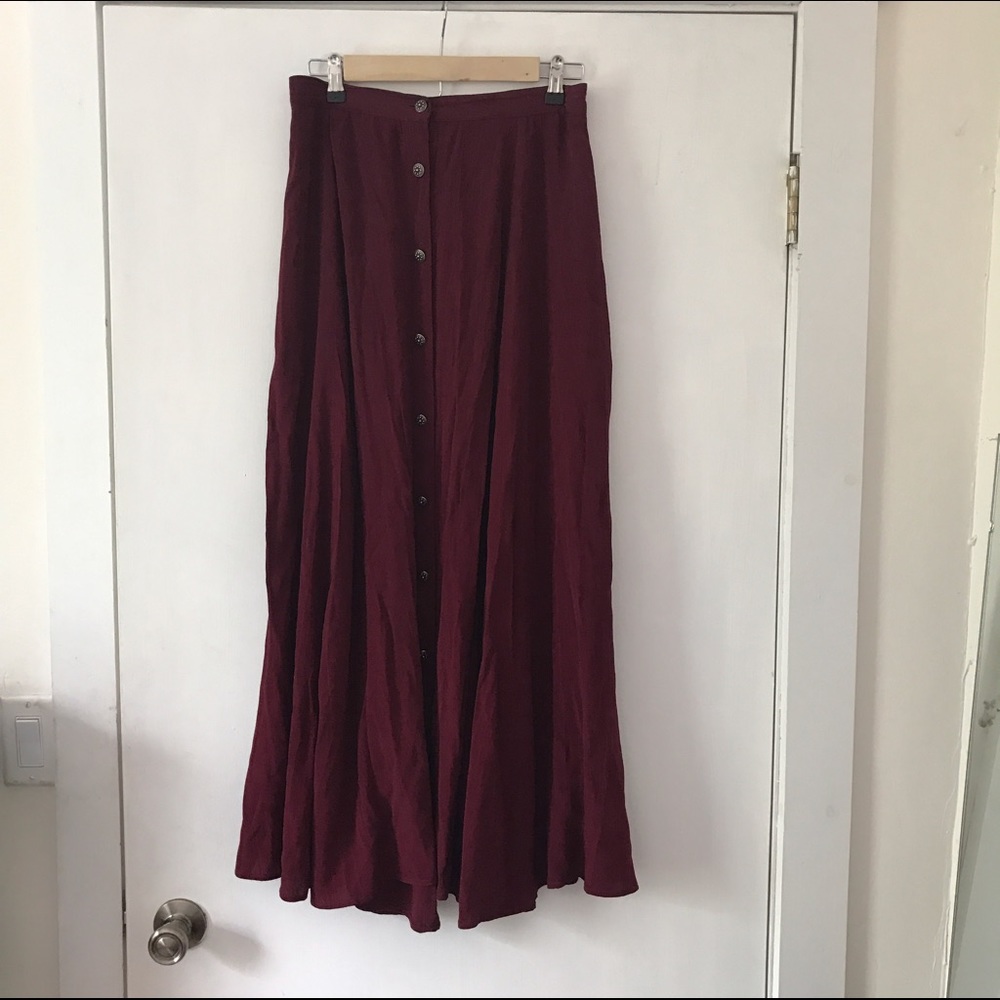 Burgundy button up western skirt