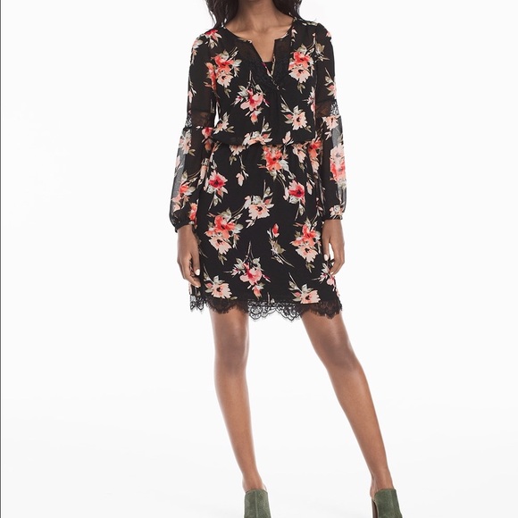 White House Black Market Dresses & Skirts - LACE INSET FLORAL PRINT DRESS
