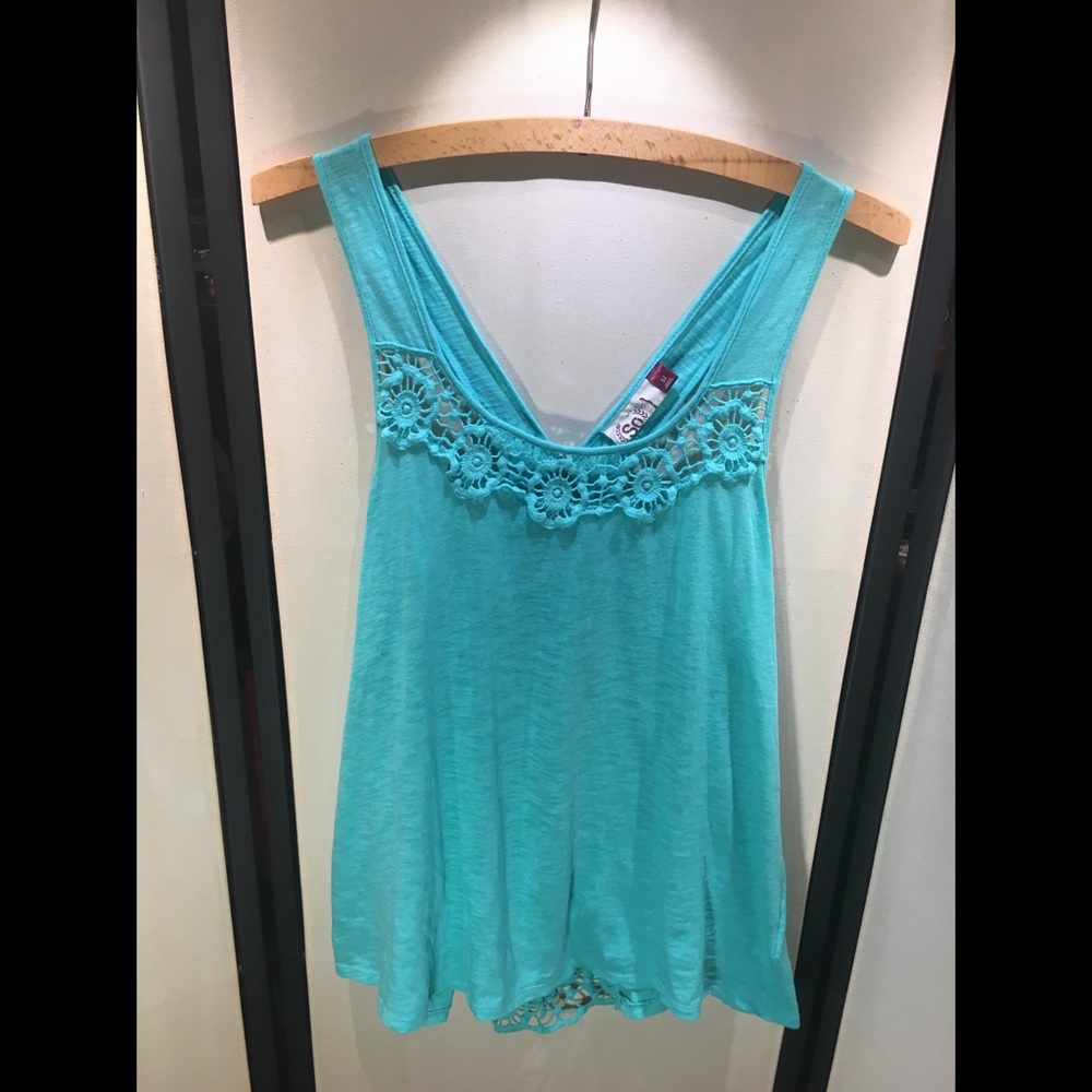 🐧 Teal Tank Top with Lace Neckline & Back