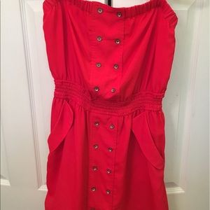 Red strapless BCBG dress