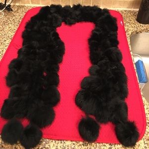 Black Fur Scarf with Fur Ball Tassels