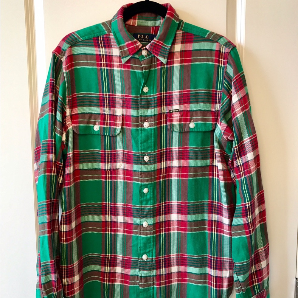 SALE Polo Button Down Flannel Medium