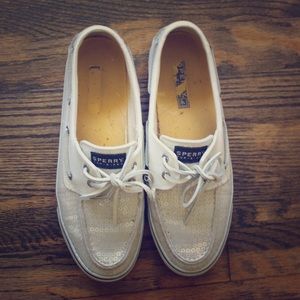 White Sequin Sperry Top-Sider Boat Shoes
