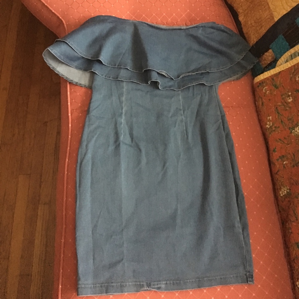 Denim off shoulder dress
