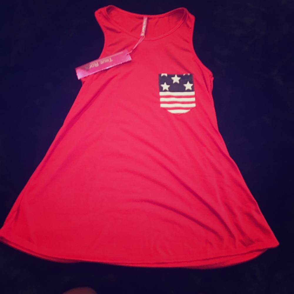 Red tank top with American flag front pocket
