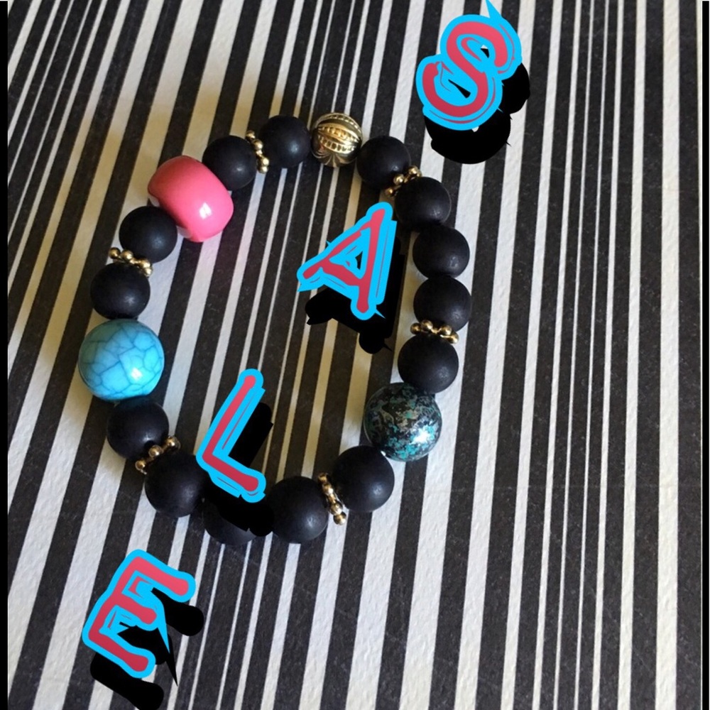 3 FOR $15   Black, Turquoise, Gold & Pink Bracelet