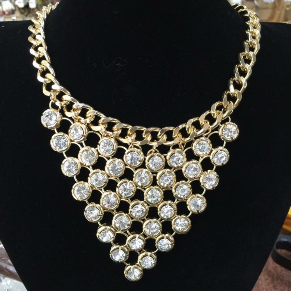 Rhinestone gold chain necklace