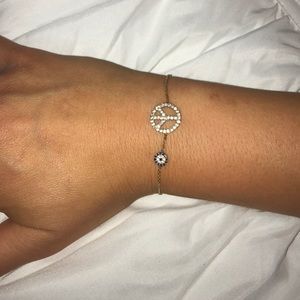 Gold peace sign & blue circle bracelet