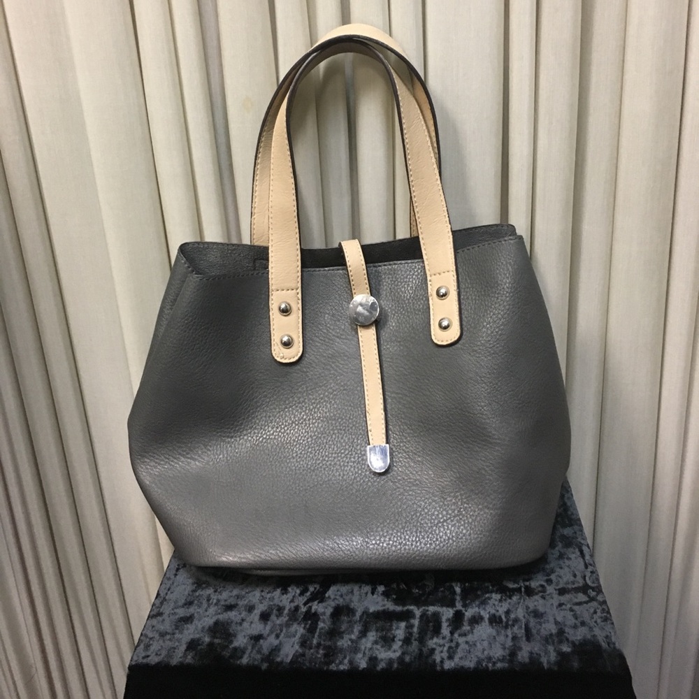 Gray leather purse