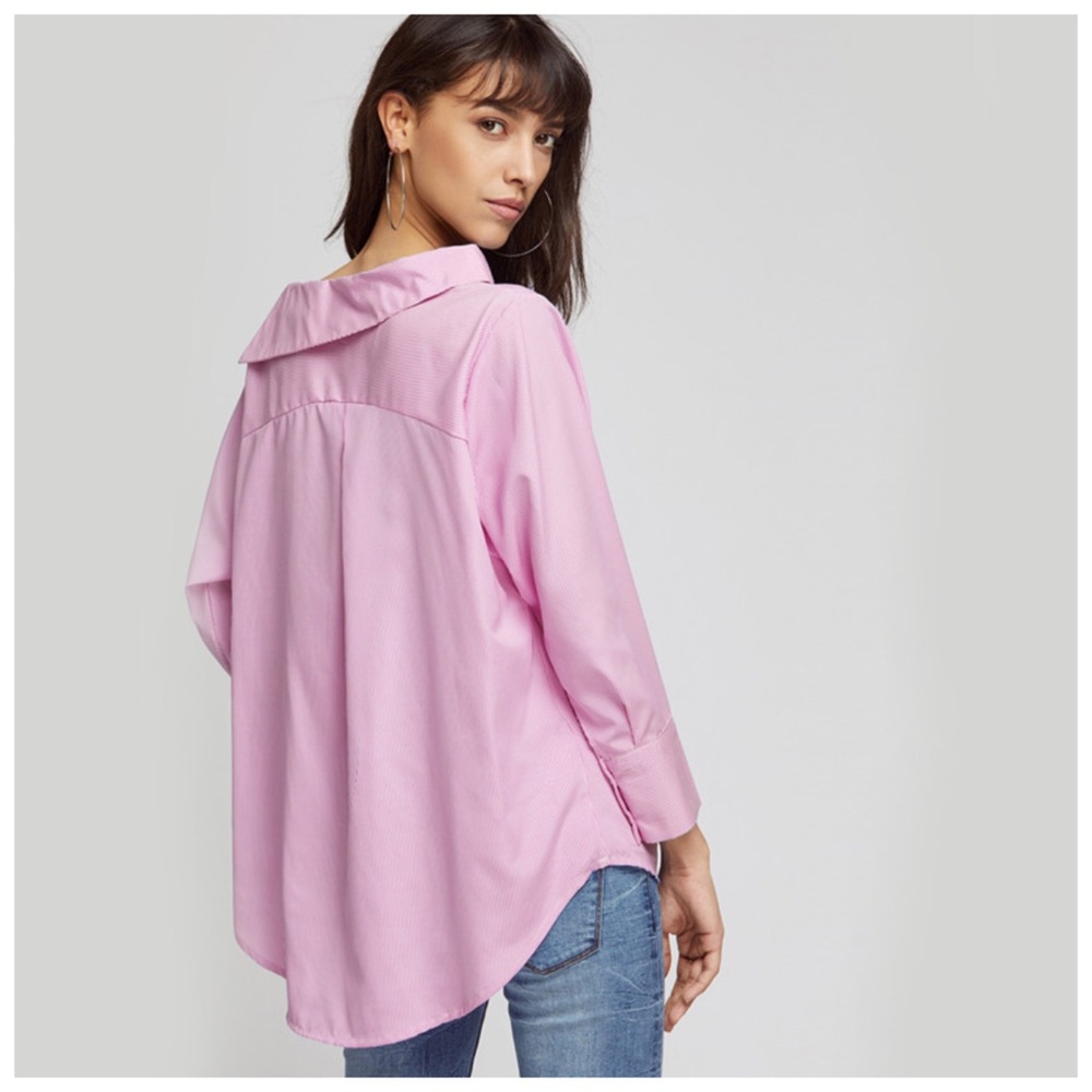 Pink Stripe Asymmetrical Collar Oversize Top - Picture 3 of 4