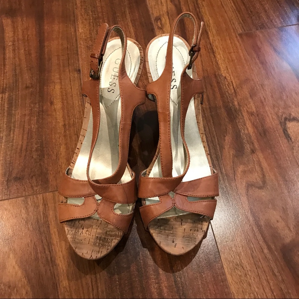 Guess Wedge Sandals -chestnut