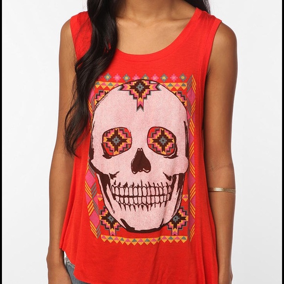 Red Day Dreamer LA Skull Tank with Back Cut-Out - Picture 1 of 2