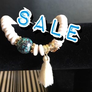 3 FOR $15          Tassel White & Gold Bracelet