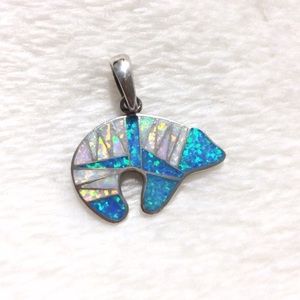 Opal Inlay Sterling Bear Pendant