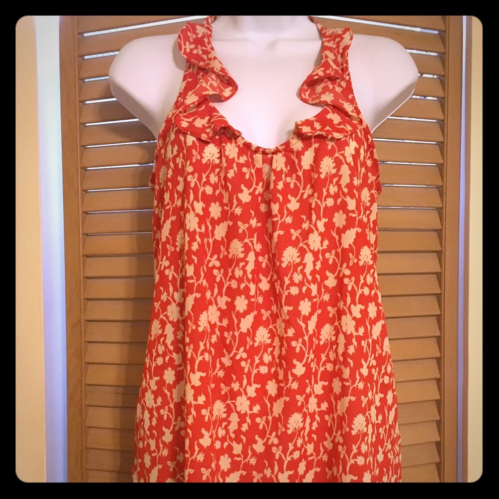 Anthropologie Coral Flower Swing Top Tunic