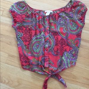 Red and green printed SHEER crop top from Agaci.