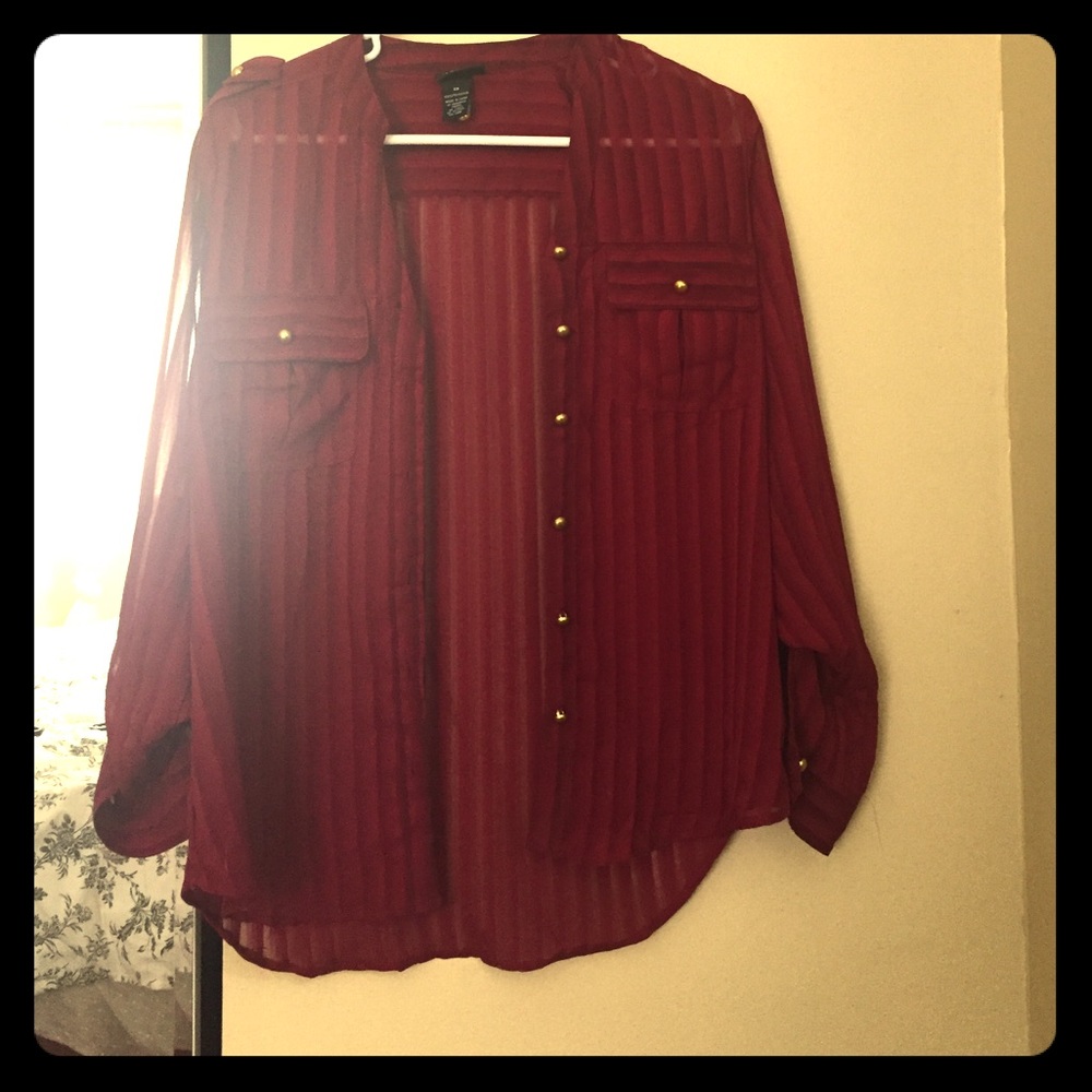 Breathable, see through, red lined dress shirt