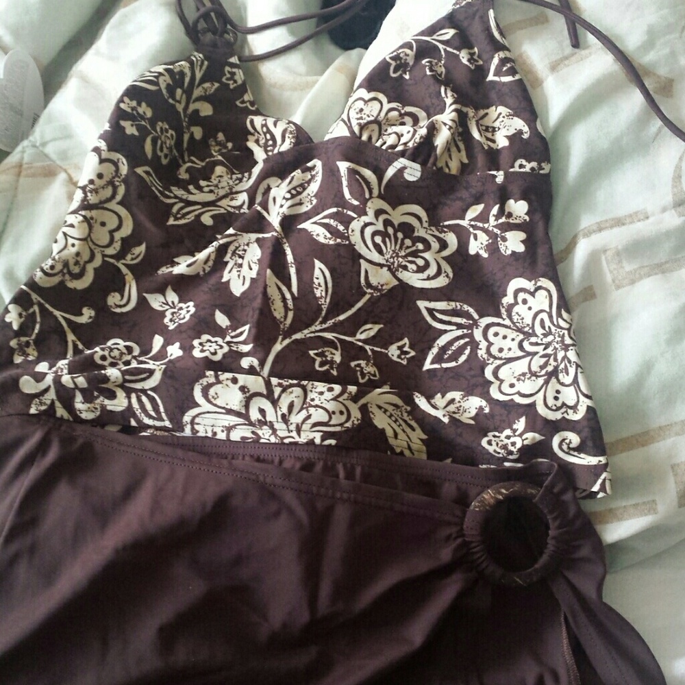 Two piece bathing suit with attached skirt cover