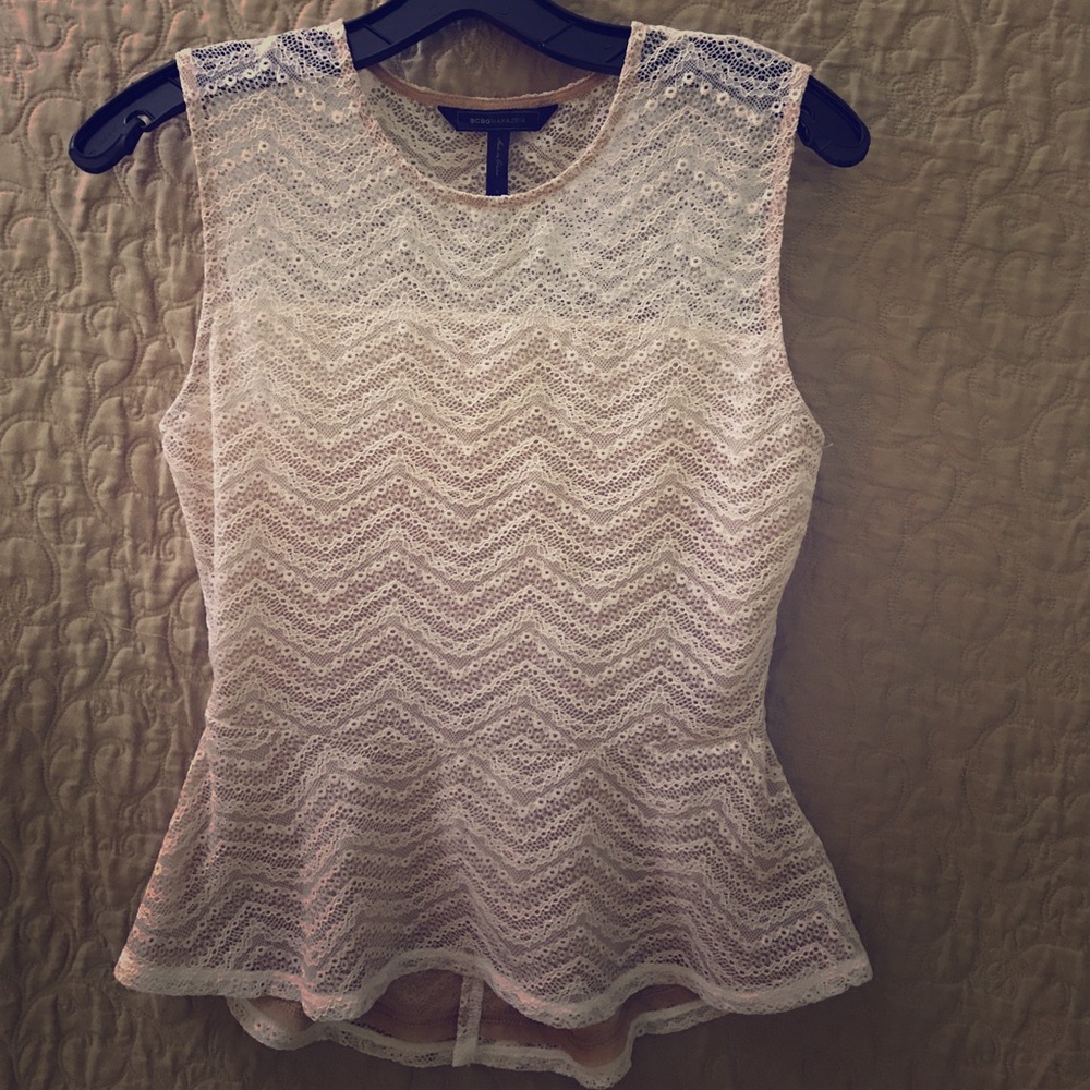 BCBG MAXAZRIA - White Lace Peplum Top - Small