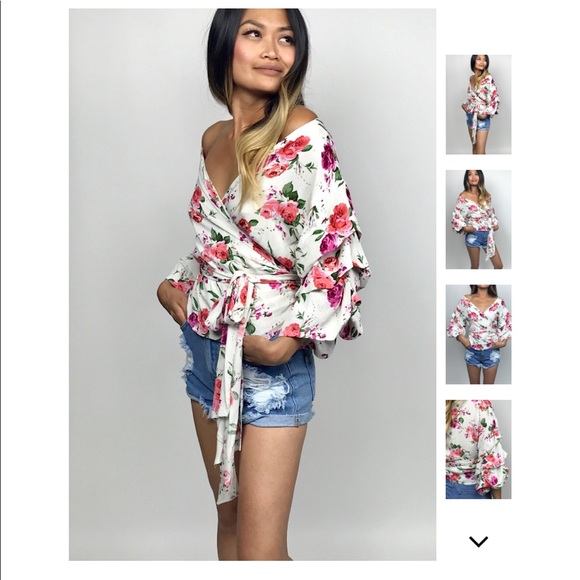 1 left!! Summer Couture Off Shoulder Wrap Top - Picture 2 of 8