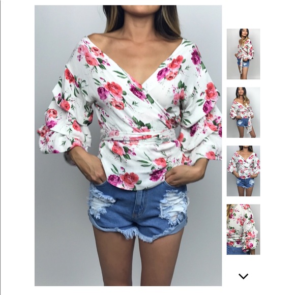 1 left!! Summer Couture Off Shoulder Wrap Top - Picture 4 of 8