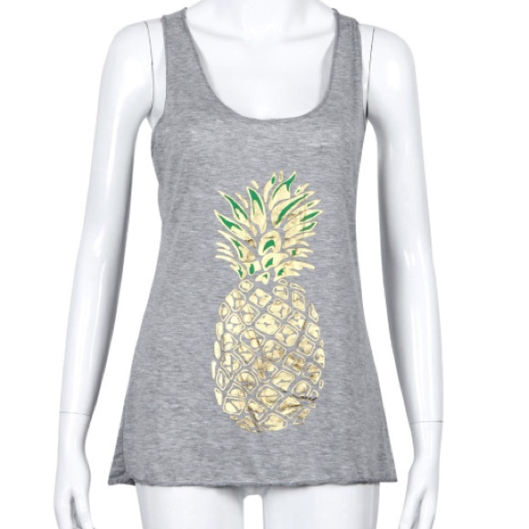 🌺 Grey & Metallic Pineapple Racerback Tank!!! - Picture 4 of 6