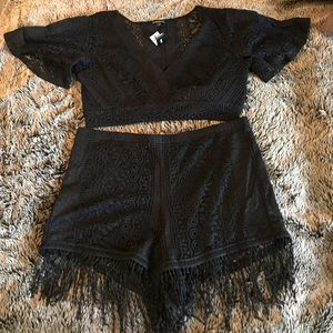 Express Crop top and crochet fringe shorts