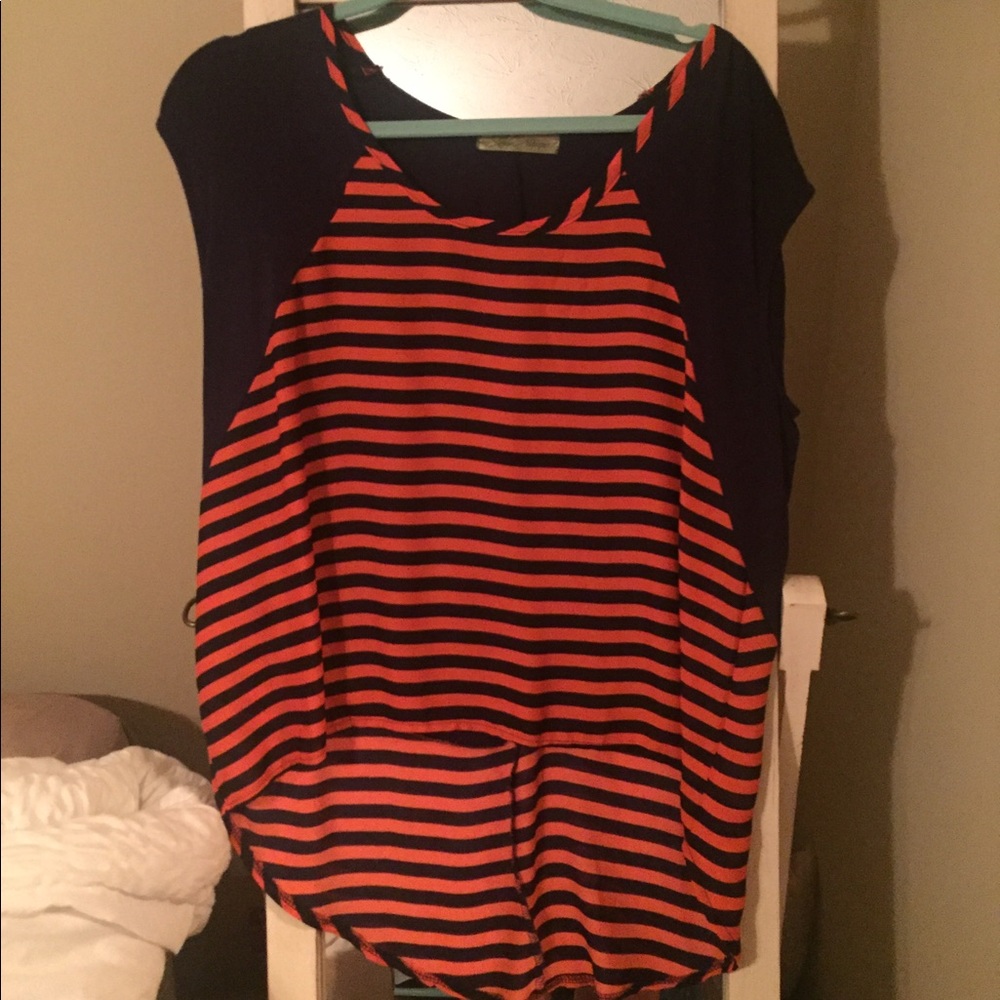 Navy & Orange Striped High Low Top