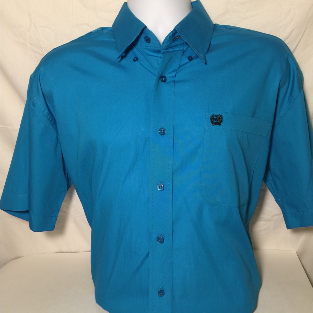 Cinch Men's Short Sleeve Button Down Solid Blue
