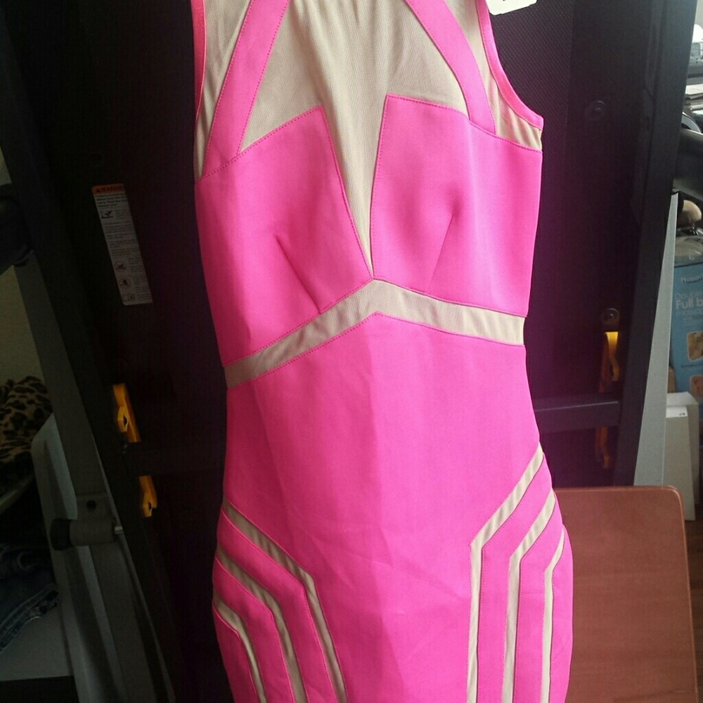Forever21 neon pink nude mesh dress bodycon