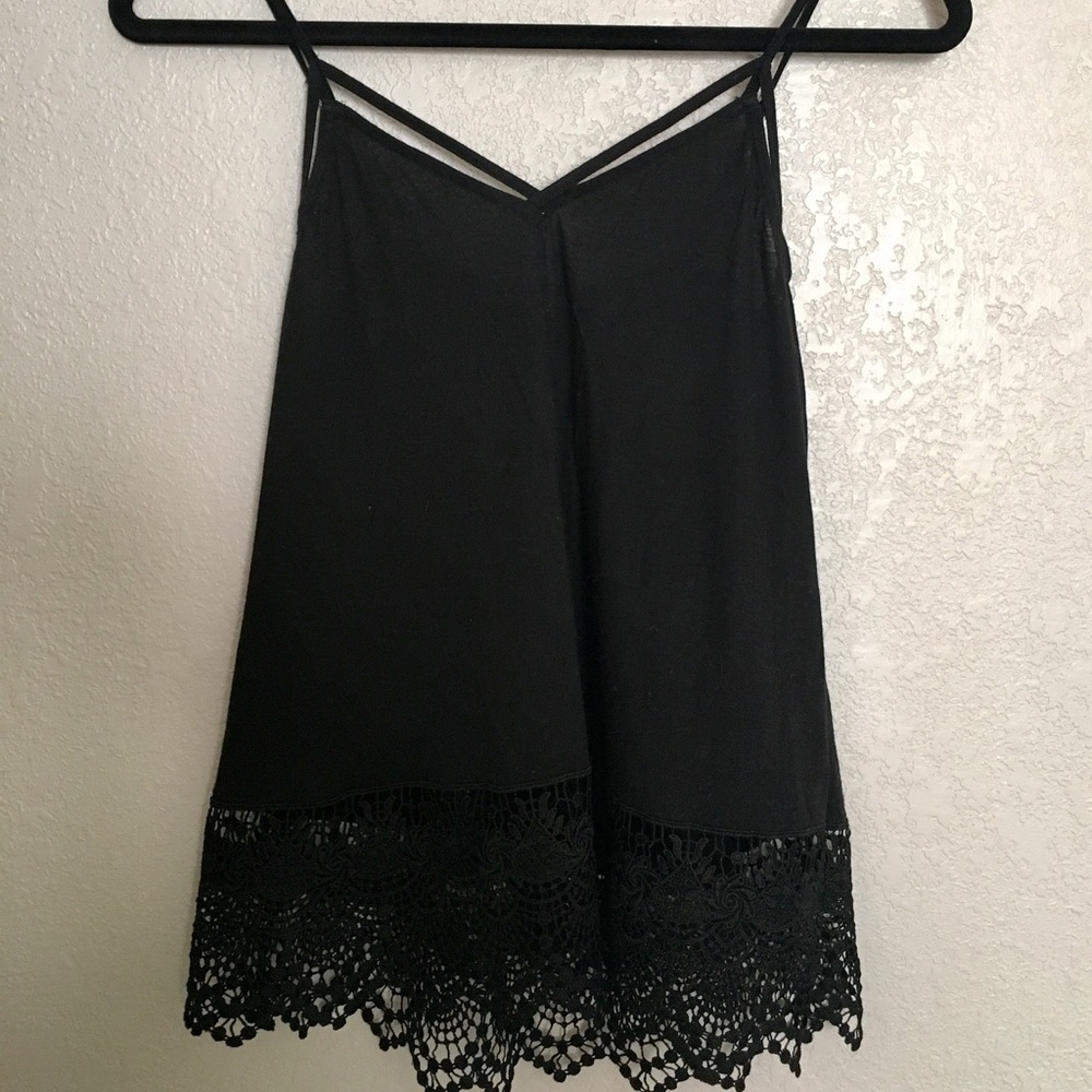 Black Tank Top with Crochet Detail