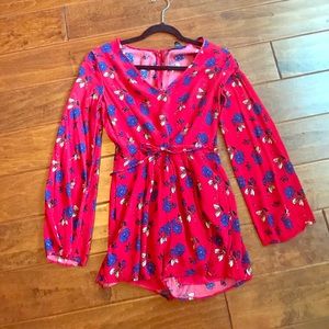Red Romper with blue flowers