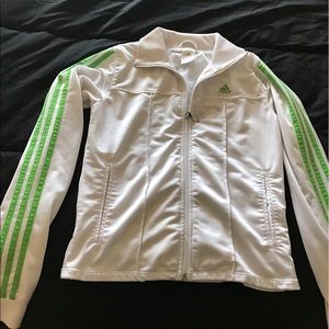 White with green stripes Adidas sport jacket