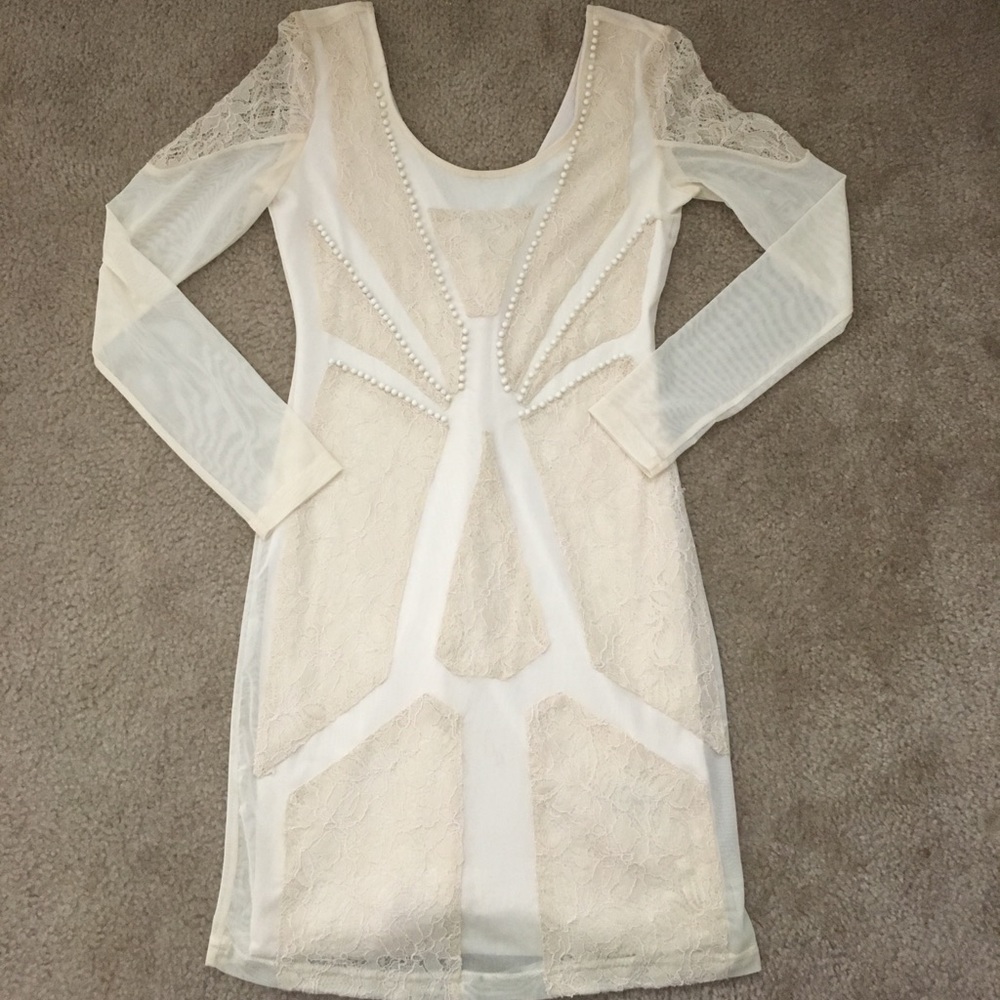 Ark & Co. Beaded Ivory Long Sleeve Dress