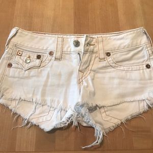True Religion white joey cut off shorts