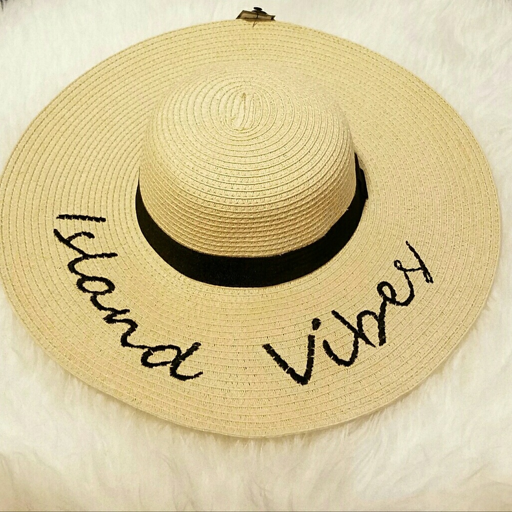 HP🎉Island Vibes Embroidered Script Floppy Sun Hat