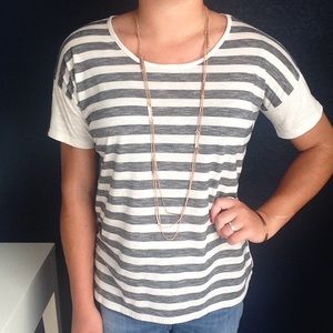 Kensie Cream and Black Striped T-Shirt