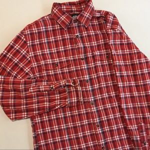 Men's Nike SB 6.0 red plaid flannel shirt.