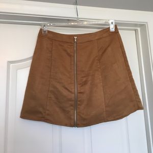 Tan Suede Skirt w Front Zipper