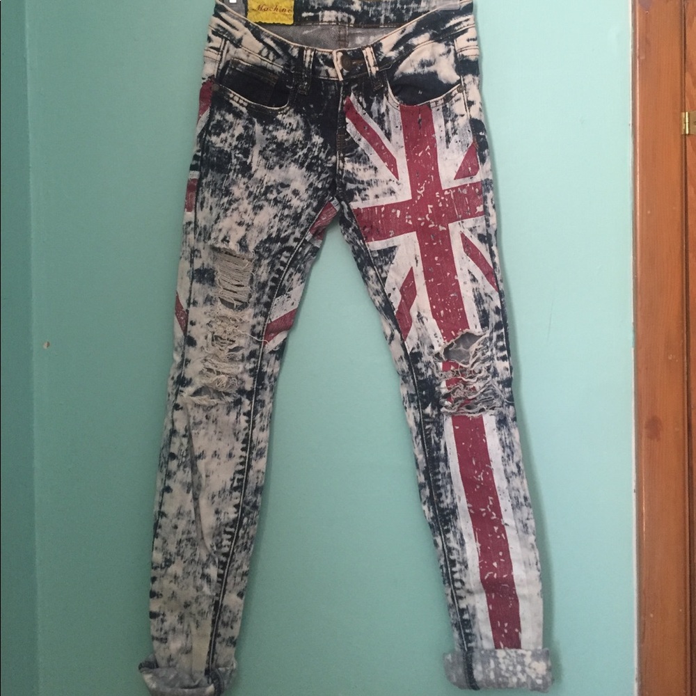 Machine British Flag Distressed Jeans