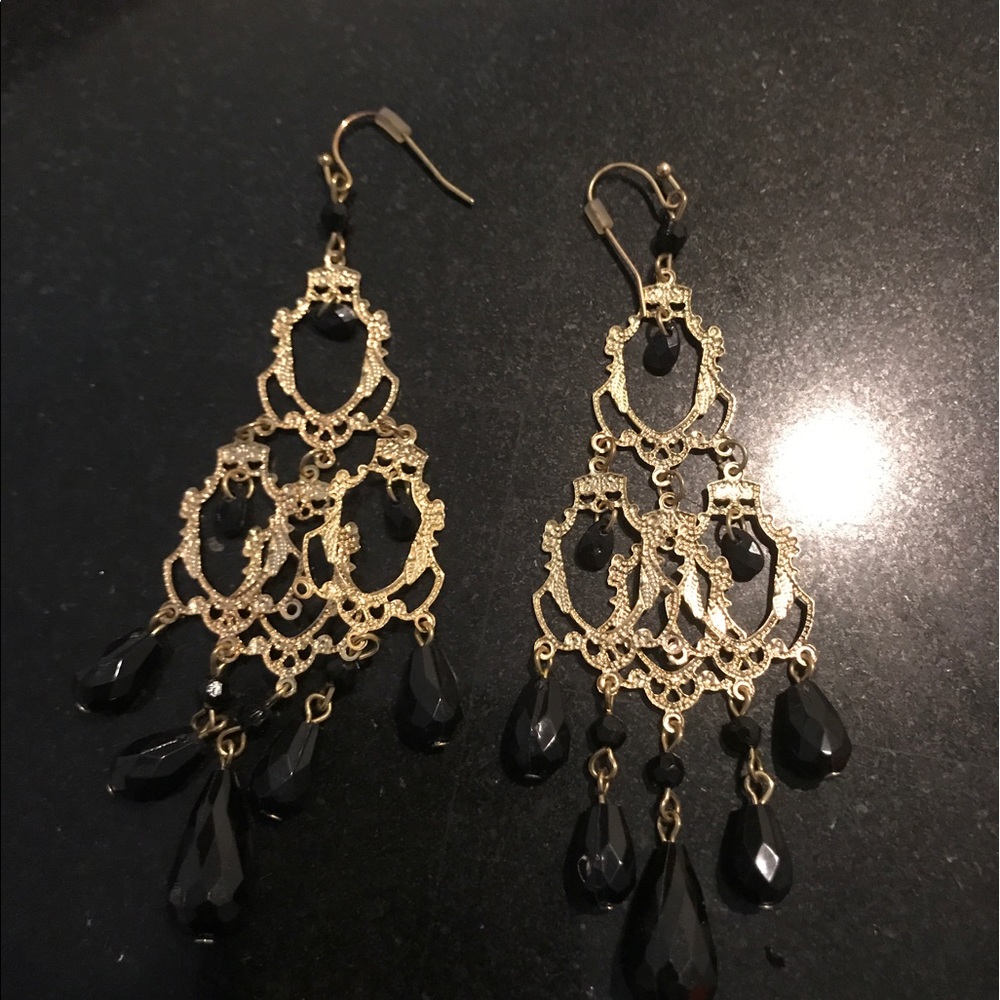 Buy 1 Get 1 - Black and Gold Chandelier Earrings