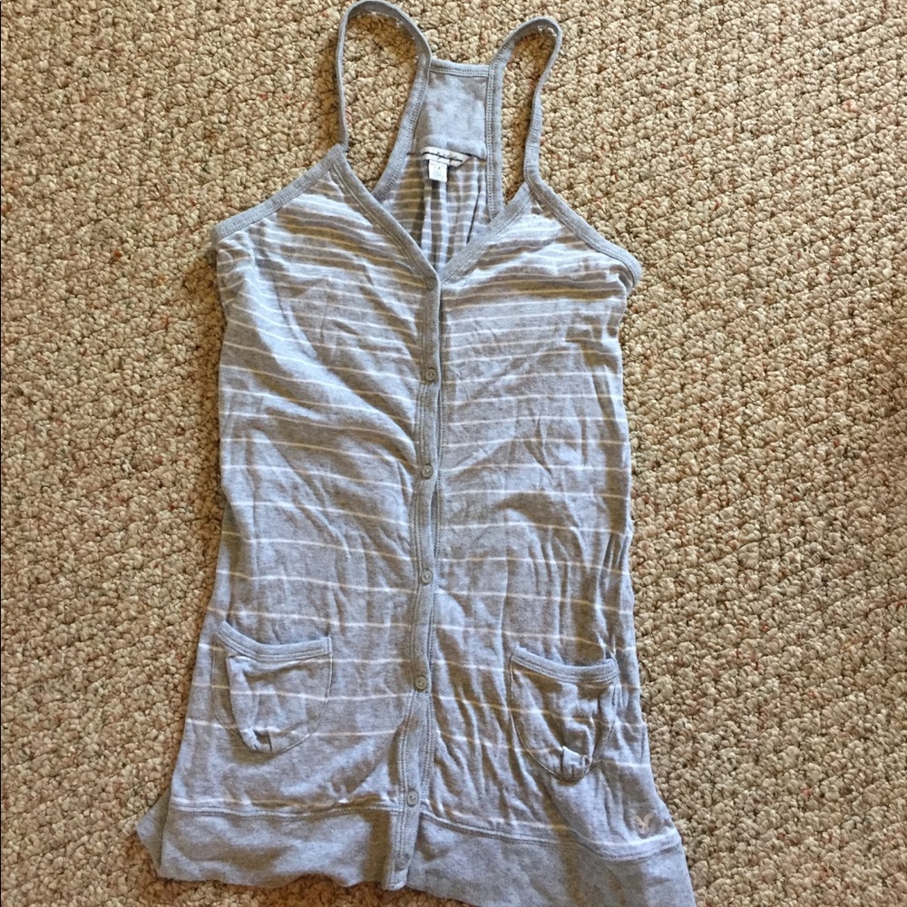 Grey and White Striped Tank Top