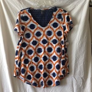 New Directions, blue/orange, peacock pattern top