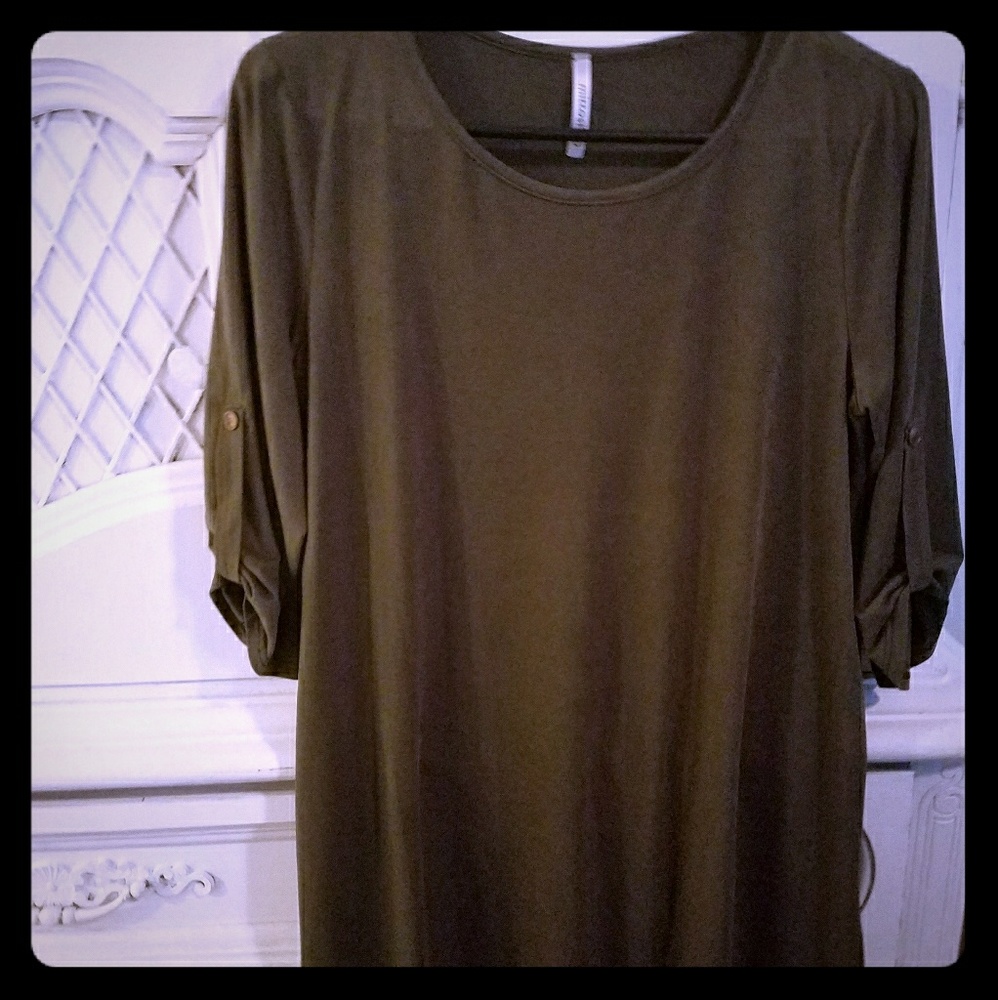 Olive Green Faux Suede T-shirt Dress