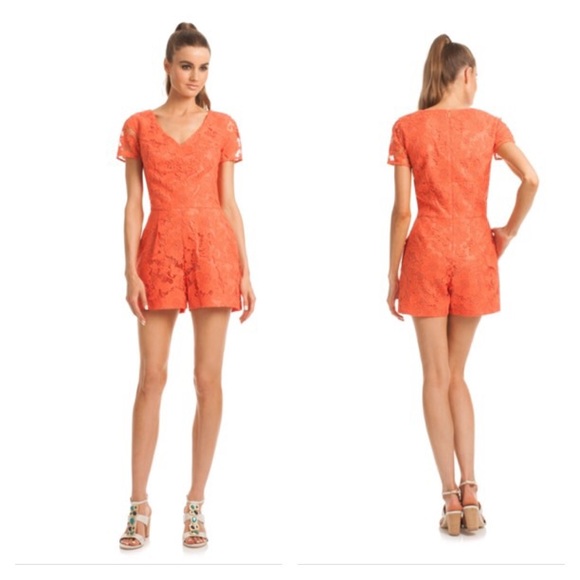 Trina Turk Pants - Trina Turk florencia lace v-neck coral romper