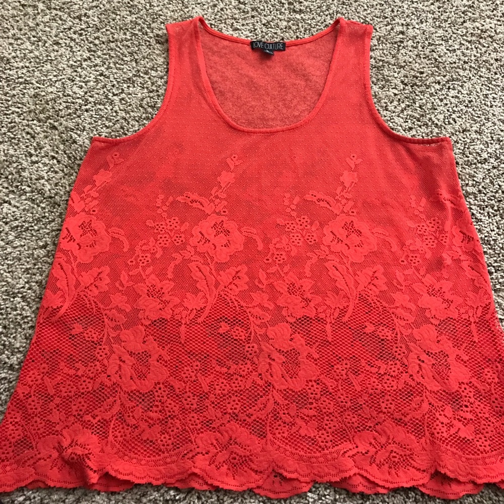 Sheer netted bright orange/salmon tank top