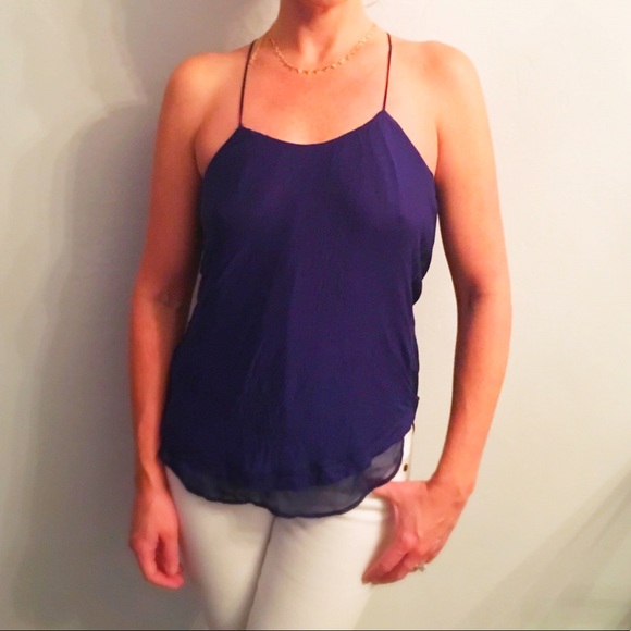 Zara Tops Zara Navy Blue Sheer Open Back Top Poshmark