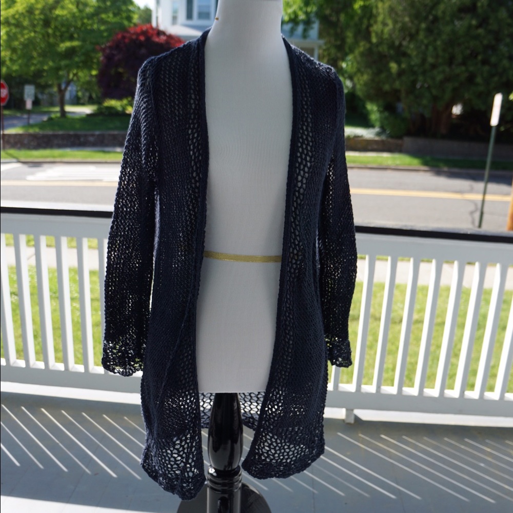 Lucky Brand. Blue open knit cardigan
