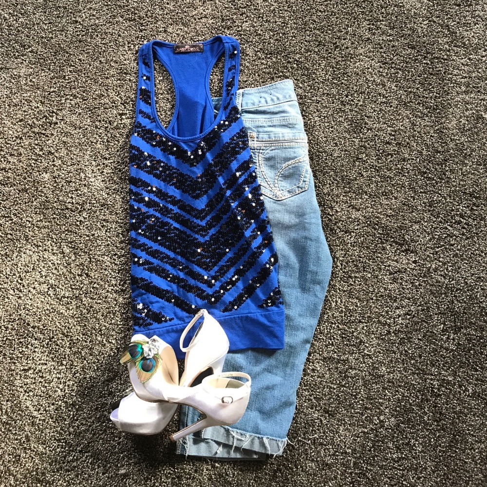 Almost Famous Zebra Sequin Racerback Tank